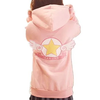 

Cartoon Card Captor Sakura Hoody Sweet Girls Cosplay Sweatshirt Hooded Pocket Tops Cute Harajuku Magic Printed Zipper Hoodies
