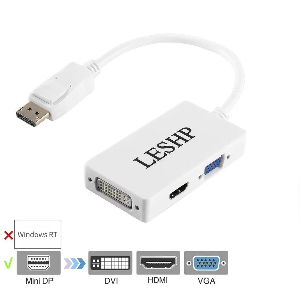3 In 1 Thunderbolt Mini Display Port MINI DP Male To HDMI DVI VGA Female Adapter Converter Cable For Apple MacBook Air Pro MDP