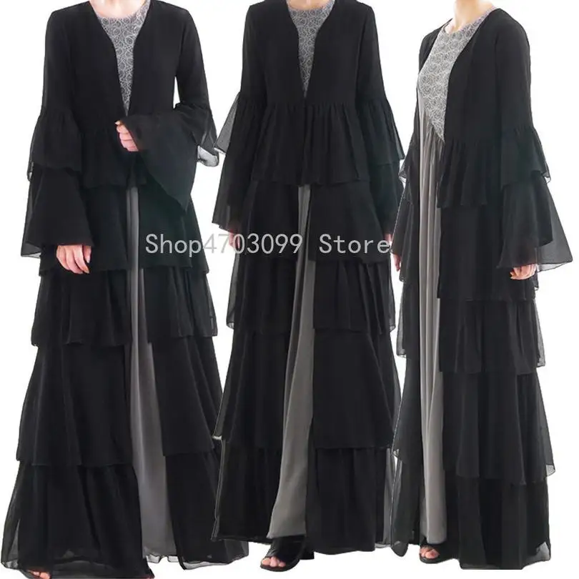 Модная мусульманская абайя jilbaw женское платье шифон Дубай открытый кардиган с