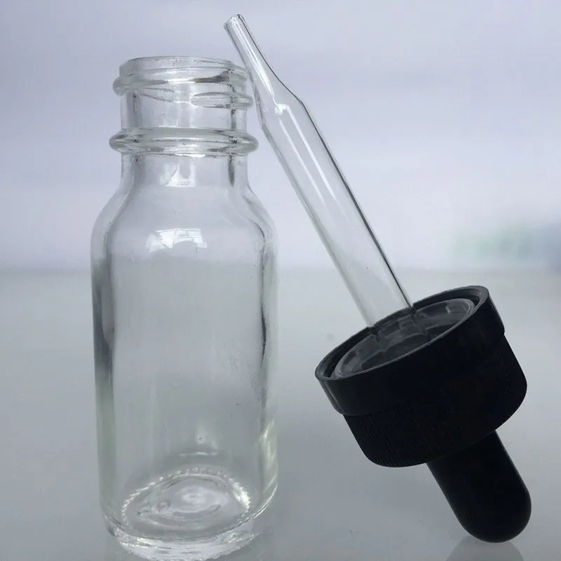 

5ml 10ml 15ml 30ml 50ml Clear Empty Glass Dropper Bottles Essential Oil Bottle Glass Pipette Black Rubber Child Proof Cap