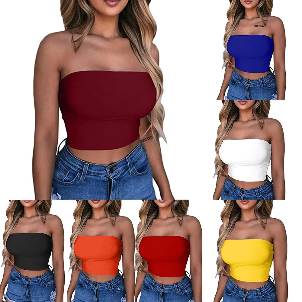 

Fuumuui Crop Top Women Off Shoulder Elastic Tube Tops Bra Blouse Strapless Bandeau Sleeveless Sexy Crop Top Shirt Breast Wrap