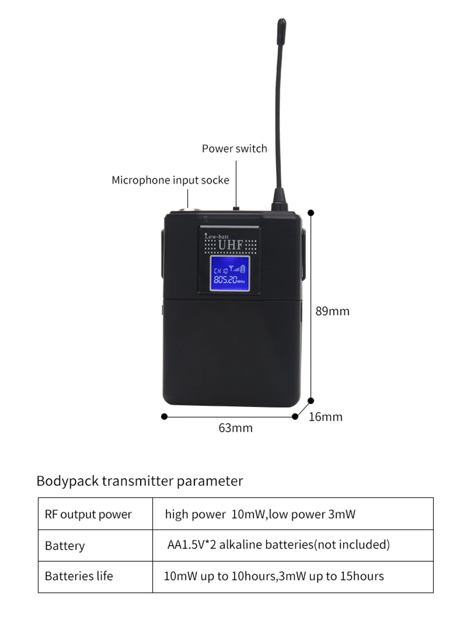 UHF двухсторонний цифровой UHF беспроводной микрофон с 2 передатчиками, 2 наушниками, 1 приемником, расстояние 120 м для караоке и речи