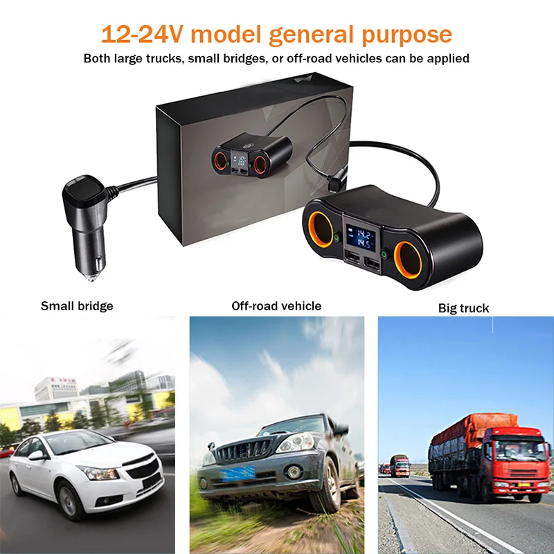 

Car-partment Multi Socket Car Charger Car Cigarette Lighter Splitter Dual USB Ports Sockets 12-24V 3.3Amp 40W CSL2017