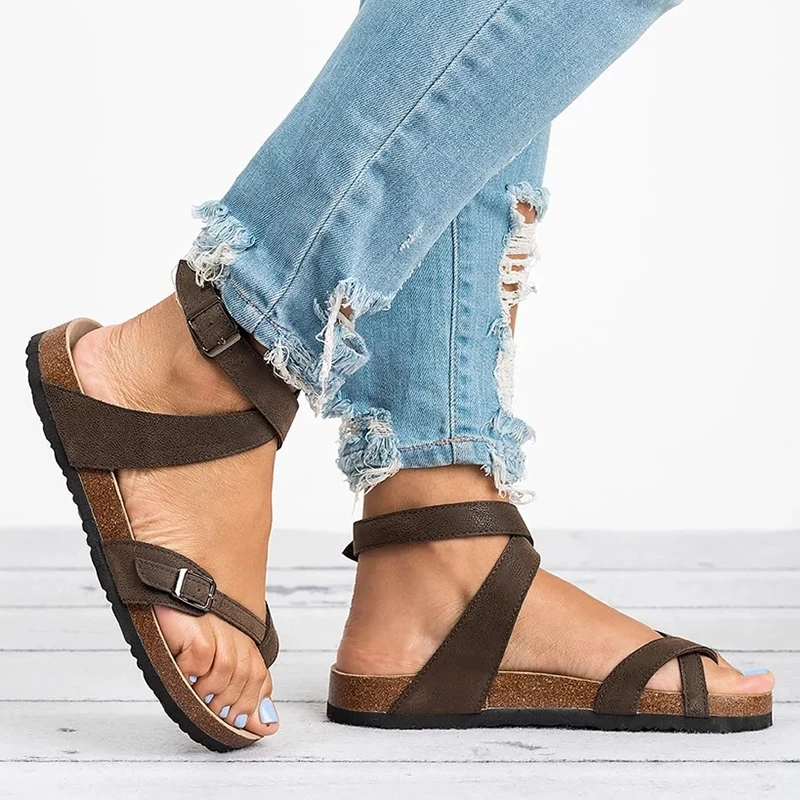 LOOZYKIT Basic Women Sandals 2019 New Women Summer Sandals Plus Size 43 Leather Flat Sandals Female Flip Flop Casual Beach Shoes