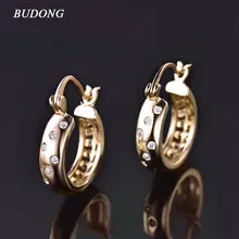 BUDONG Fashion Jewelry Hoop Earrings for Women Silver/Gold Color Huggie White Crystal CZ Wedding Ornamentation XUE144