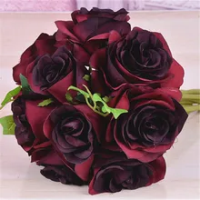 Бордовый букет цветов Шелковый цветок розы темно-красный букет бордовый букет невесты букет искусственных цветов шелковые розы