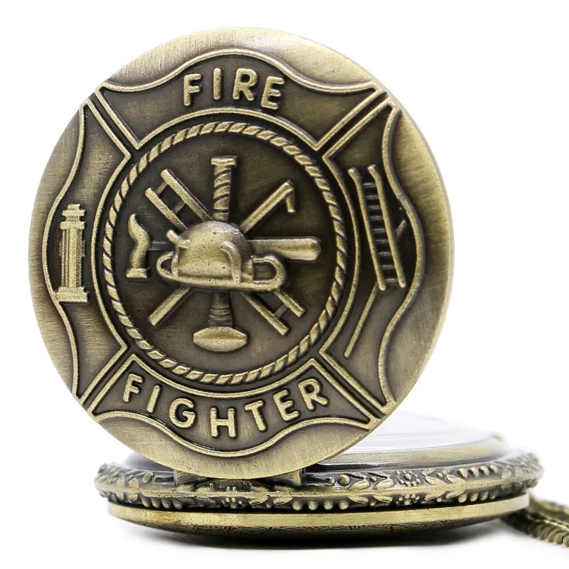 Бронзовый пожарный управление кварцевые карманные часы цепочки и ожерелья подвеска мужской подарок P106