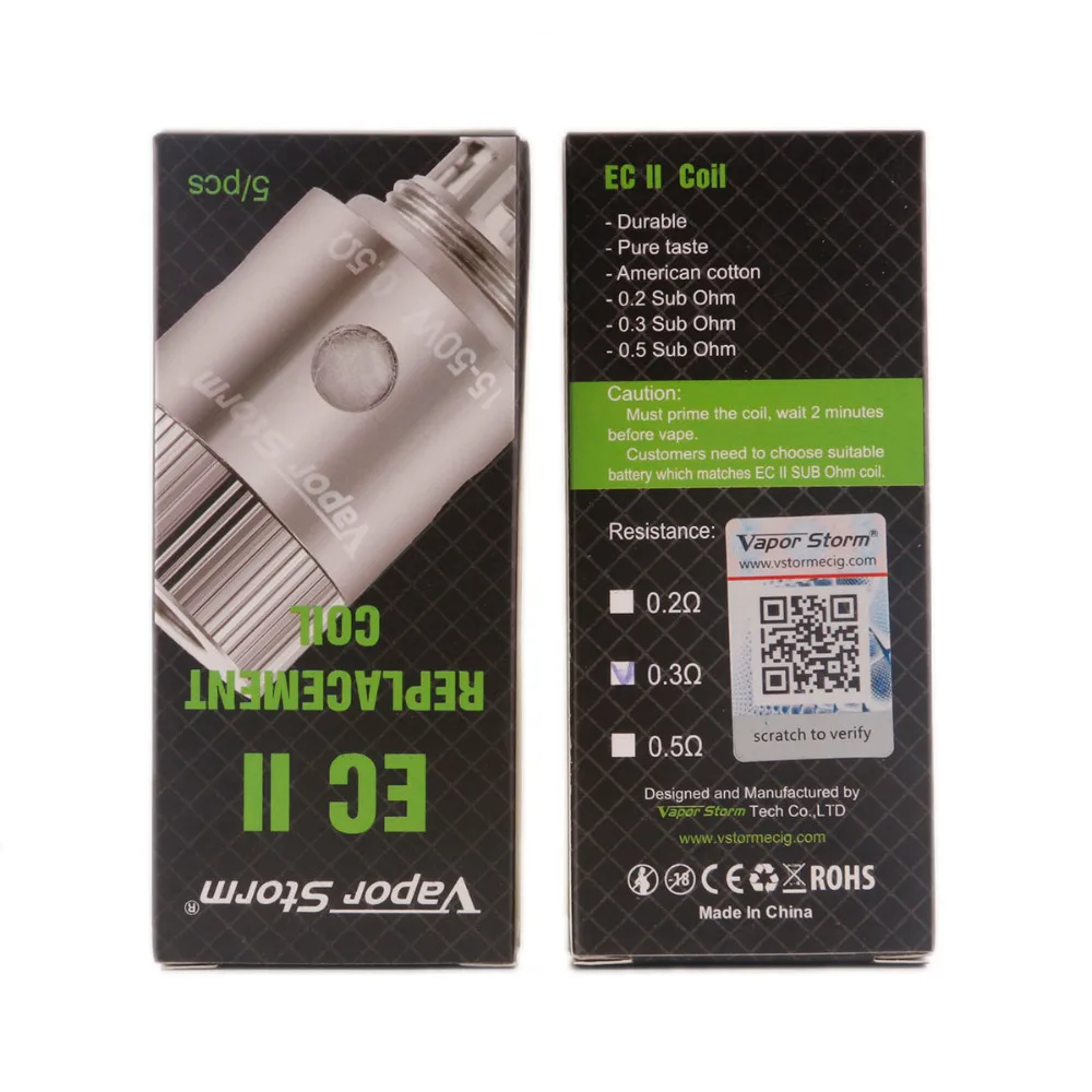 50 шт. испаритель EC Tank Atomizer EC II с головкой катушки 0,2-0,5 Ом для EC 2, костюм Vapor Storm V50 V60TC V80TC V30 VX30