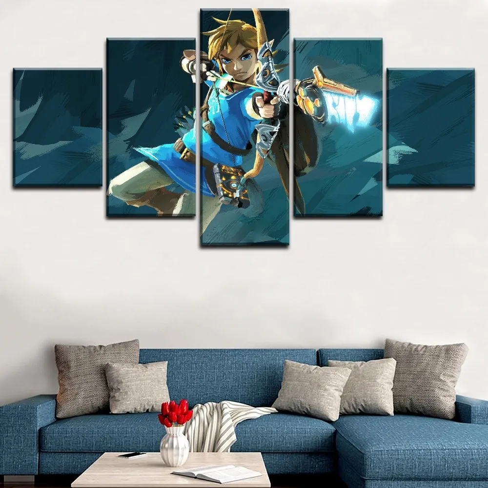 5 Panels Wall Art Picture The Legend of Zelda Breath of th Link