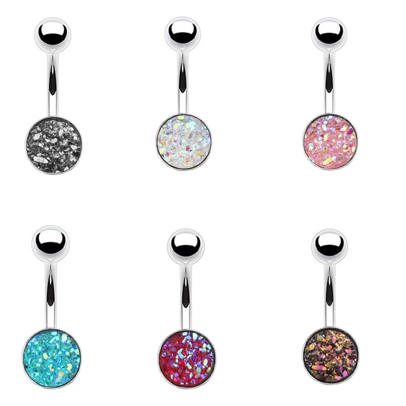 

New Hot Sale 1pc Fashion Scrub Ball Belly Button Ring Bar Surgical Piercing Sexy Body Jewelry for Women Navel Piercing