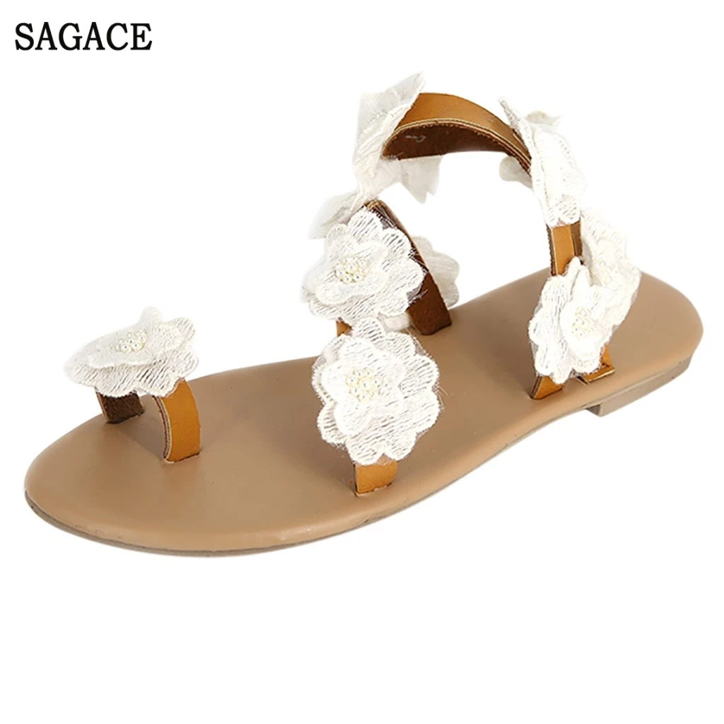 

SAGACE Fashion Womens Toe Flower Flat Bottom Shoes Summer Sandals Open Toe Rome Sexy High Quality Outsid Ladies High Heel Shoes