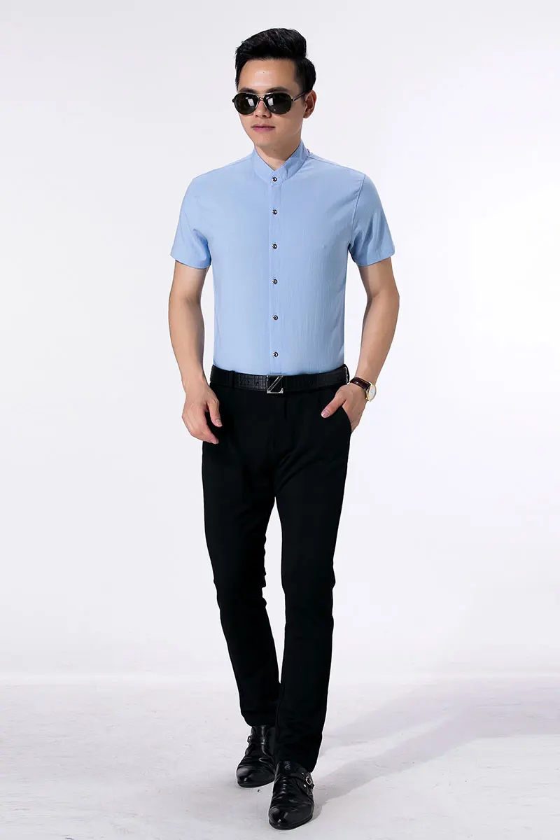 R.n.j. Одноцветные льняные рубашки с воротником-стойкой, мужская одежда, мужские повседневные тонкие рубашки с коротким рукавом, мужская рубашка
