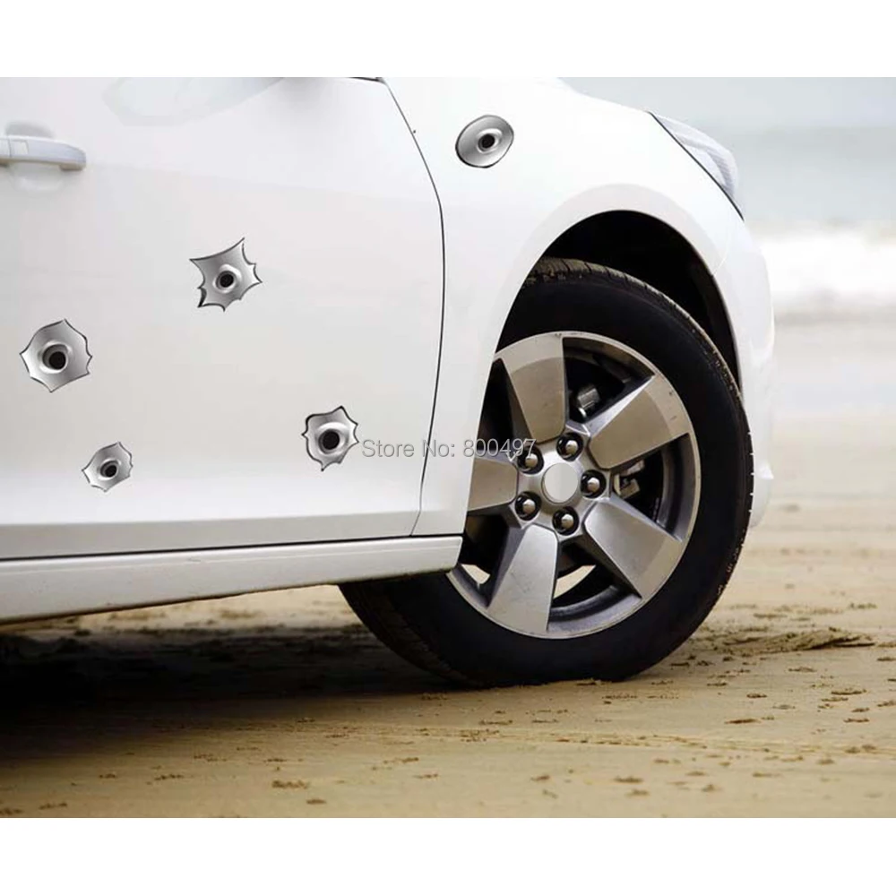 

120 x Funny Simulation Gun Bullet Hole Stickers Car Decal for Toyota Ford Chevrolet Volkswagen VW Honda Hyundai Kia Lada