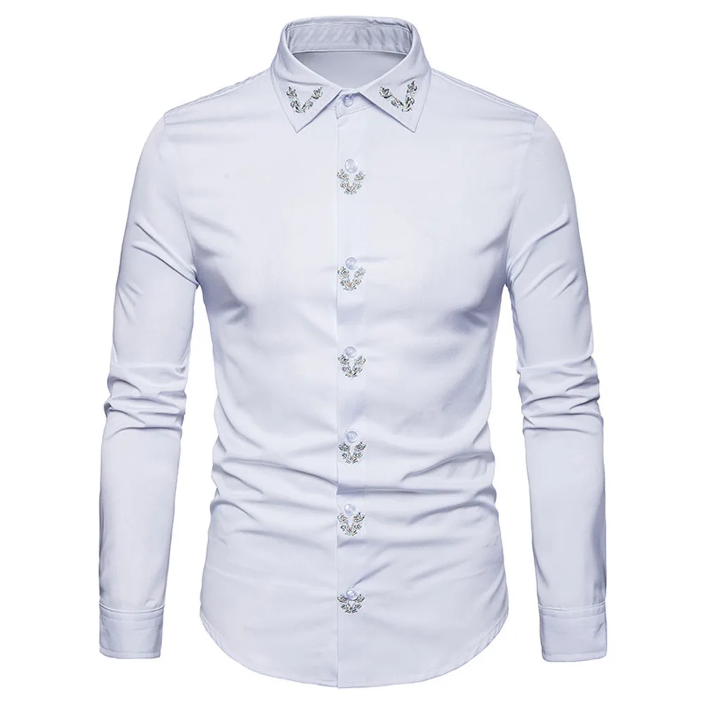 

JAYCOSIN Mens Hipster Fit Long Sleeve Button Embroidery Down Dress Casual Shirts Tops Blouse 2019 new plaid shirts men