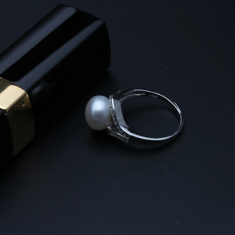 100% Really natural Freshwater black Pearls Jewelry adjustable Wedding Ring For Women