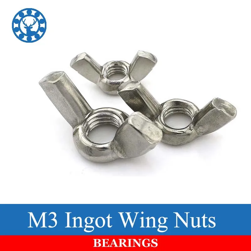 50Pcs DIN315 M3 304 Stainless Steel Hand Tighten Nut Butterfly Nut