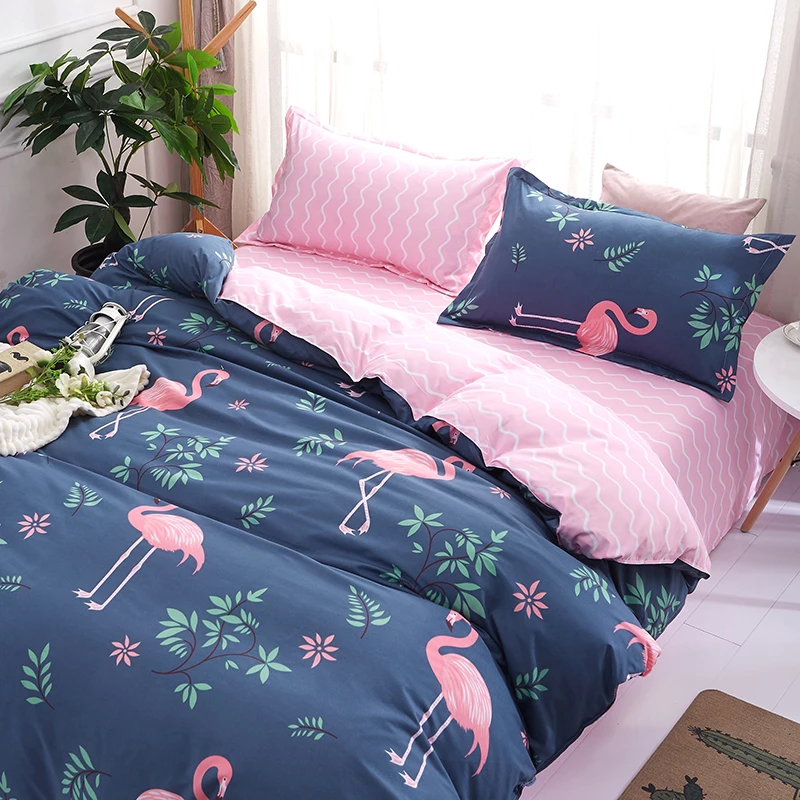MYRU Home Textile Modern Pink Bird 4pcs Cheap Bedding Sets Children's Beddingset Bed Linen Duvet