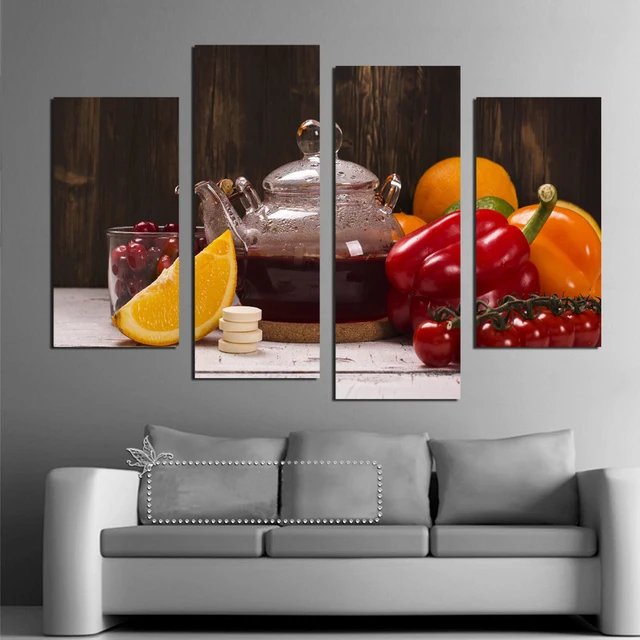 4 panel canvas art fruit vegetable drinks modular pictures for