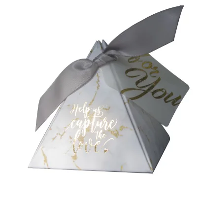 YOURANWISH 50 шт./лот Творческий мраморность стиль конфеты Коробки Пирамида свадебной вечерние наборы; детский душ спасибо подарочная коробка коробка подарочнаяподарочная коробка - Цвет: Серебристый