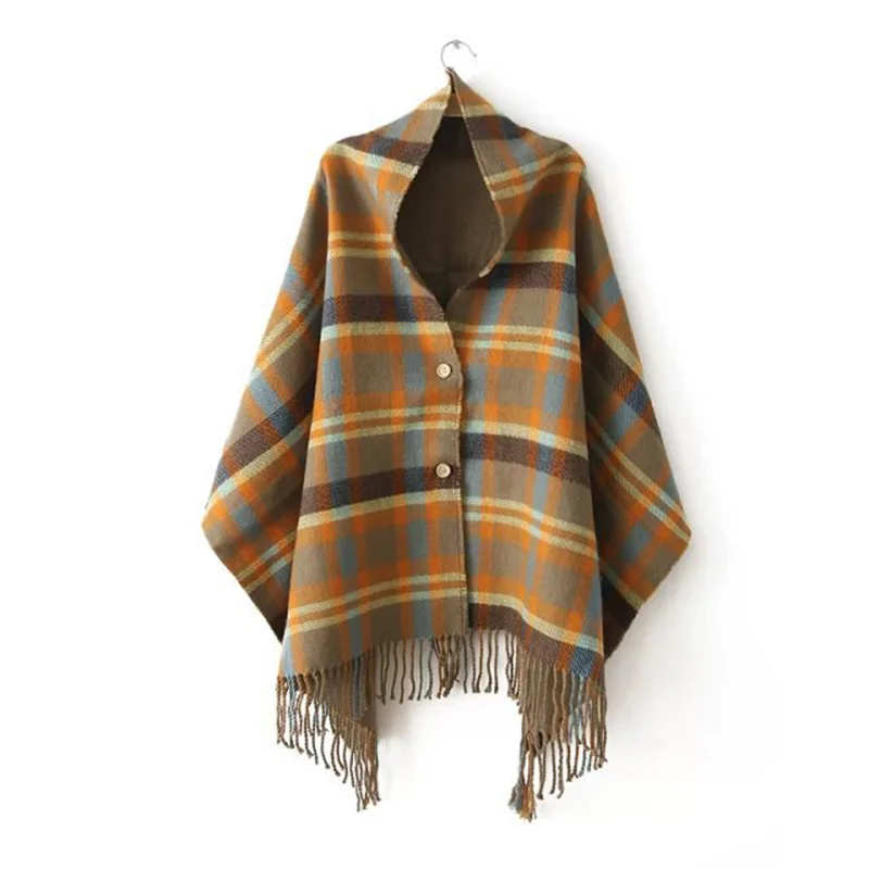 

DSQUAENHD 2018 Imitation of Cashmere Plaid Capes Ponchos for Women Autumn Winter Casual Tassel Scarf Cloak Multi-purpose Capes