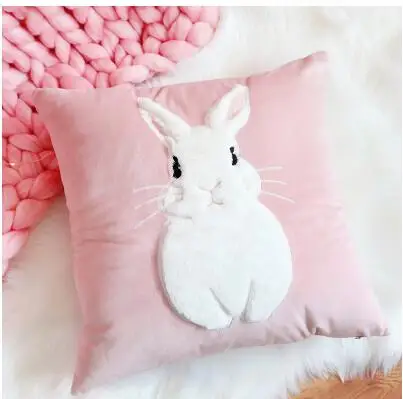 Простой современный розовый белый Бархатный Чехол для подушки плюшевый кролик наволочка белый мех наволочка домашний декор