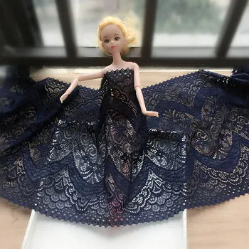 

2m or 6m / Deep blue delicate stretch embroidered lace skirt tube top accessories 22 cm wide