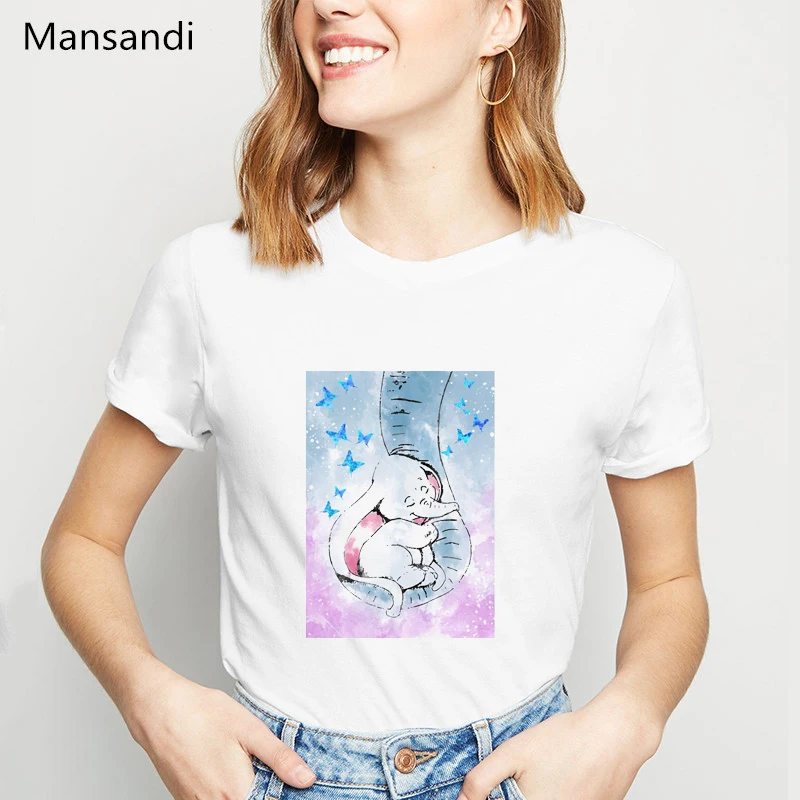 

Watercolor dumbo print t shirt women clothes 2019 harajuku kawaii shirt Elephant baby tshirt femme summer tops female t-shirt