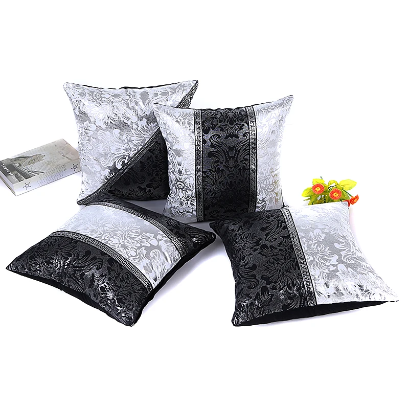 

Chinese Vintage Cushion Cover Black Silver Floral Patchwork Pillow Cover Case 45x45cm Home Sofa Bedroom Decoration Pillowcase