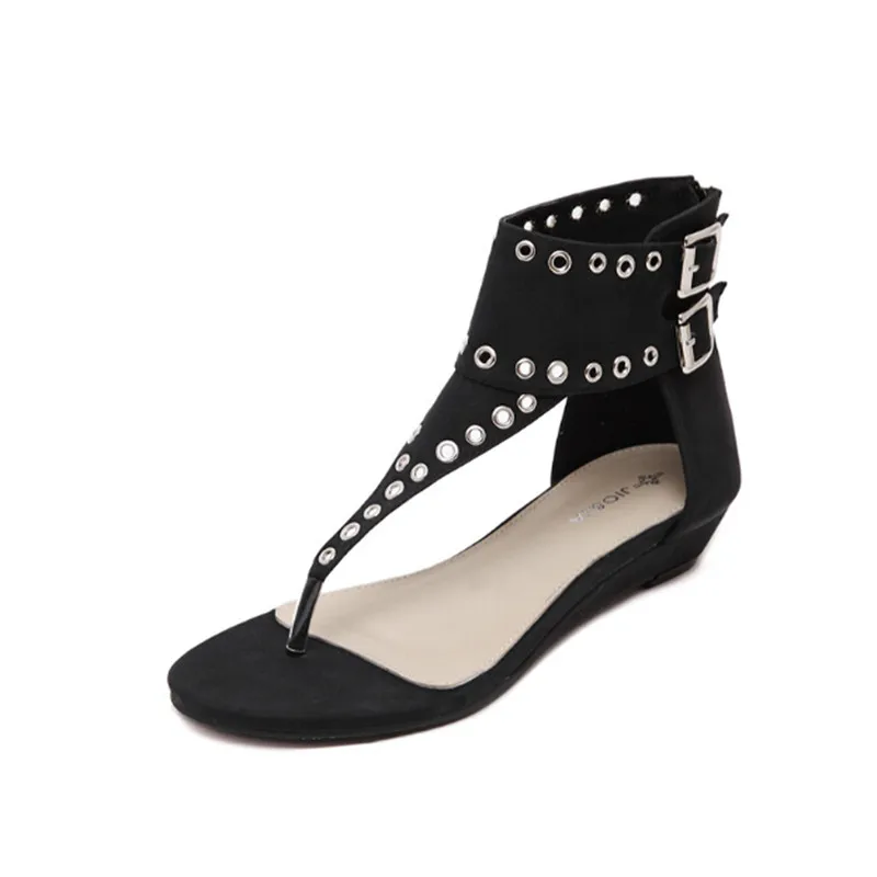 

New pattern Summer Star of the same paragraph Nubuck leather Toe zipper Rome section Rome sandals 2 color Big code 40