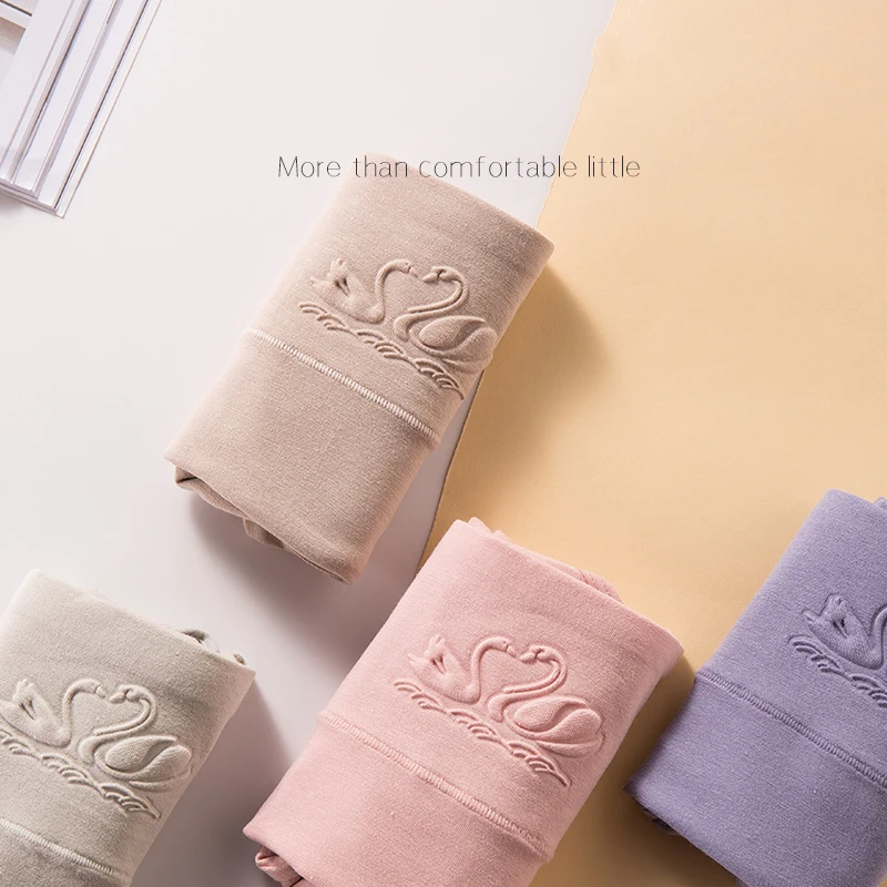 LANGSHA 4Pcs/lot High Waist Panties Women Breathable Cotton Underwear Cute Print Seamless Briefs Sexy Girls Slimming Underpants