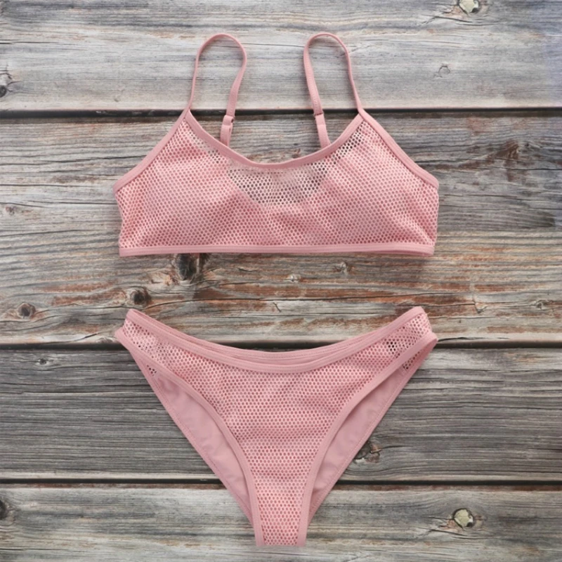 

Pink Brazilian Bikini 2019 New Sexy High Quality Bikini Swimwear Mesh Swimsuit Womens Push Up String Bathing Suit Women Biquini