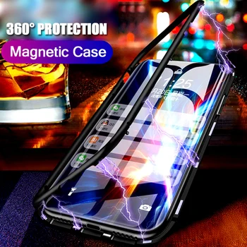 

Magnetic Adsorption Flip Metal phone Case For Samsung Galaxy S8 S9 S10 Plus Lite + Note 8 9 Double Front Back Glass Cover Fundas