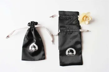 

Customized silver Logo Satin pouch Drawstring bag Jewelry bag satin Gift Bags free shipping