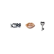 Поцелуй, Сердце Ключ Петти в 3 шт./компл. для плавающий медальон кулон и ожерелье 925 пробы серебряные ювелирные изделия