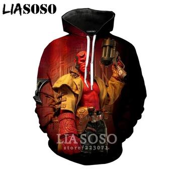 

LIASOSO 2019 Winter New Men Women Sweatshirt 3D Print Movie Hellboy Hoodie Long Sleeve Hip hop Casual Harajuku Pullover B163-04