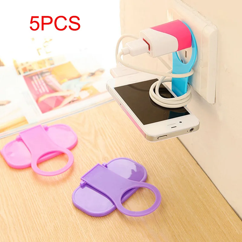 

5Pcs Foldable Mobile Phone Wall Charger Holder Hanging Stand Bracket Hanger Rack Shelf IJS998