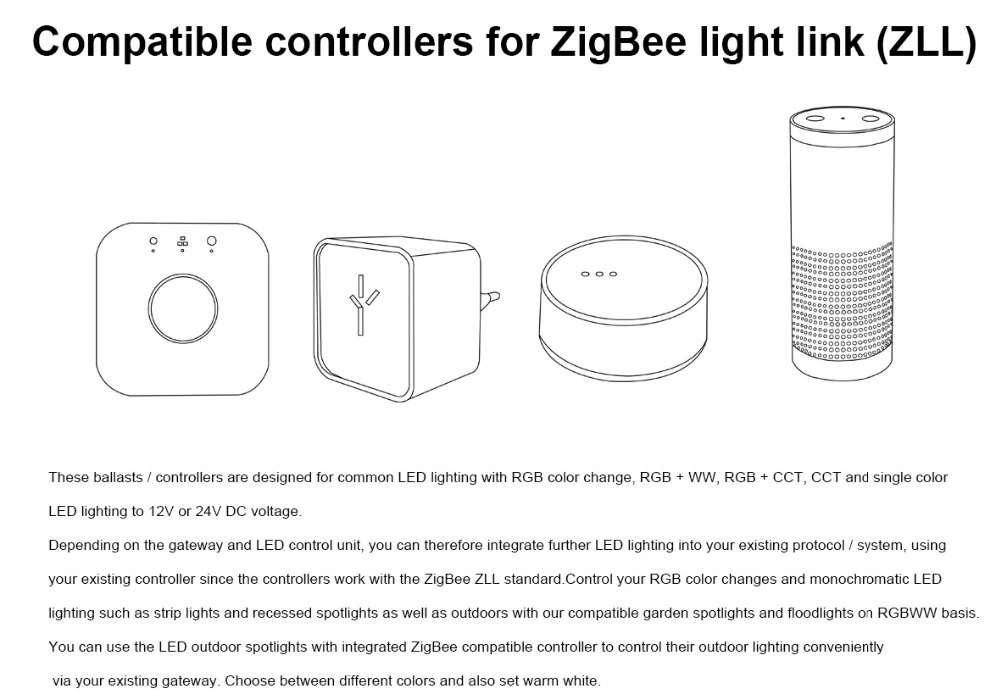 Zigbee светодиодный контроллер WW CW Zigbee светодиодный контроллер 12 В 24 В Светодиодная лента контроллер Zll App контроллер RGBW RGB