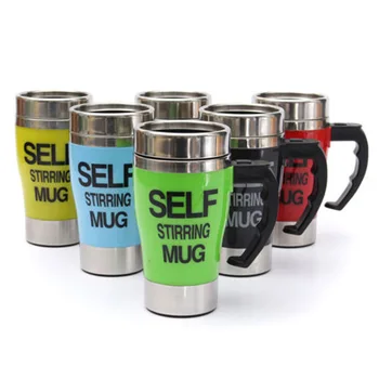 

New Stainless Lazy Self Stirring Mug Auto Mixing Tea Coffee Cup Handgrip 350ml Office Button Pressing Caneca Cups