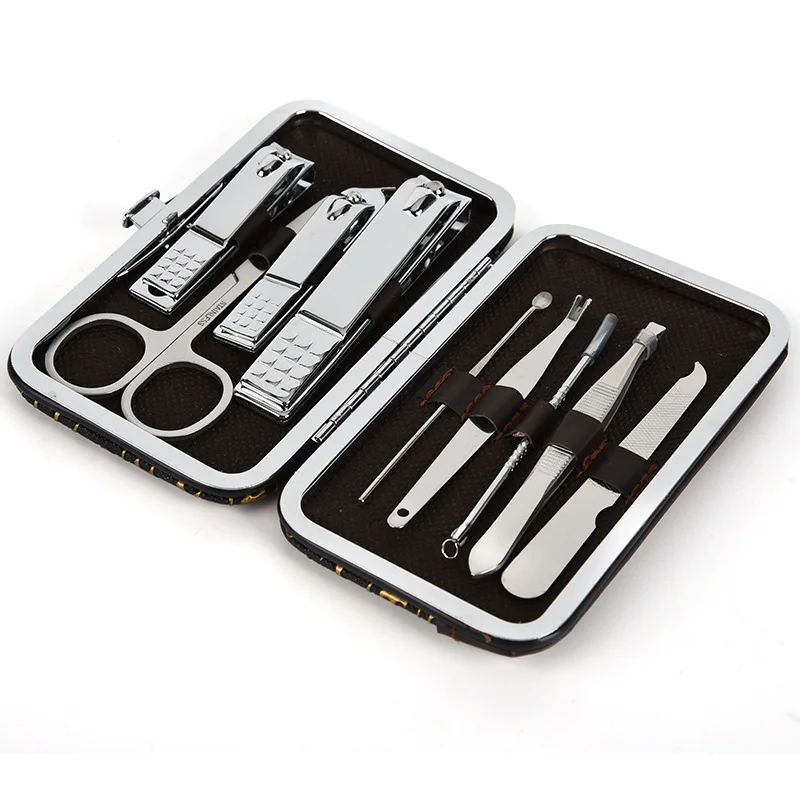 

Nail Clipper Kit Stainless steel Nail Care Tools Set Eyebrow Scissors Cuticle Pusher Acne Needle Eyebrow Clip Nail File 9pcs/set