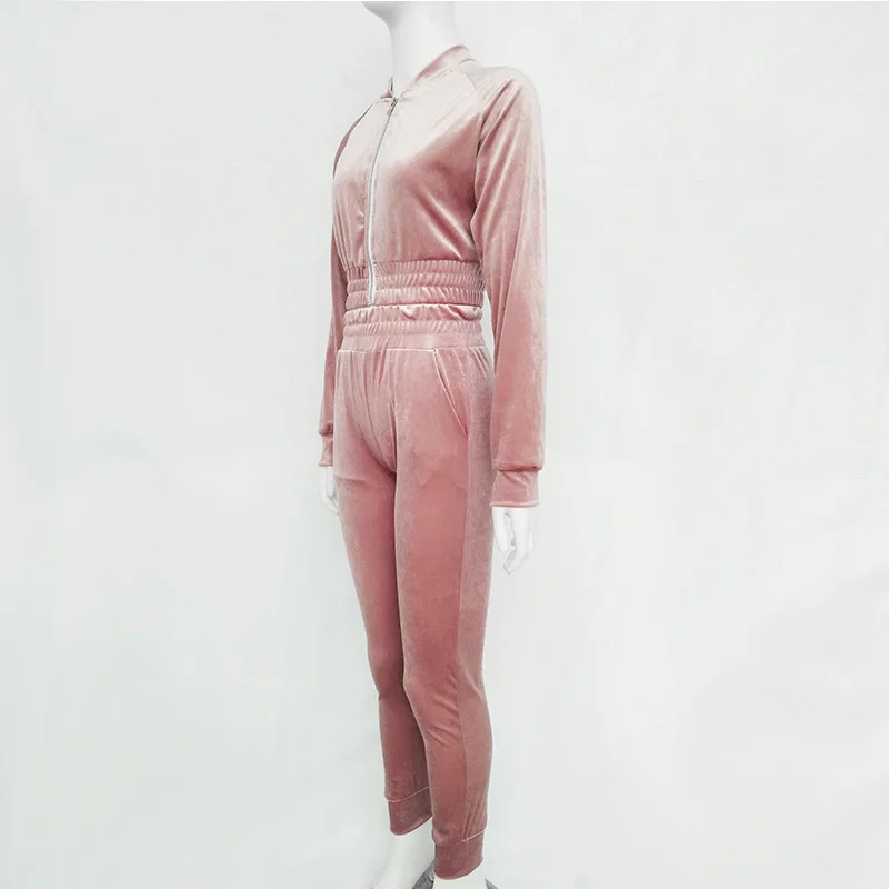 MisDream Бархатные костюмы Повседневное комплекты из двух предметов укороченный Топ с длинным рукавом Длинные штаны комплекты из 2 предметов