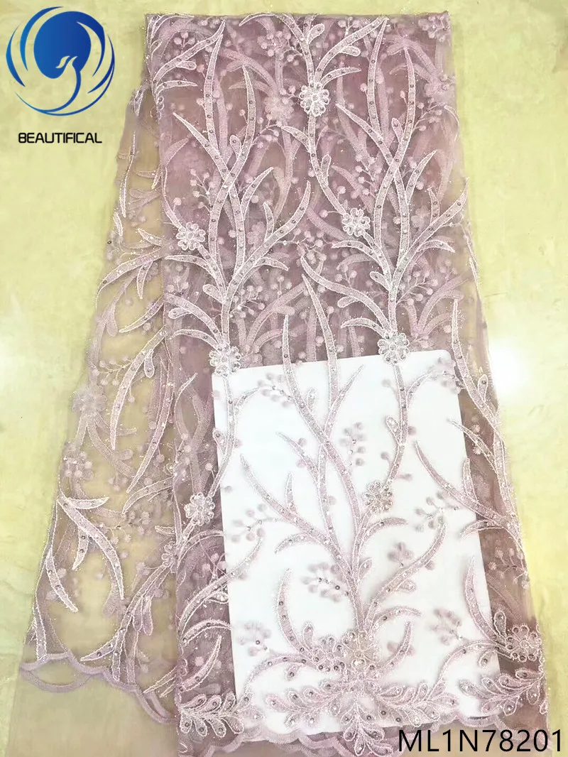 

Beautifical nigerian lace fabrics with sequins Fashion style net lace embroidery fabric for wedding french lace 5yards ML1N782