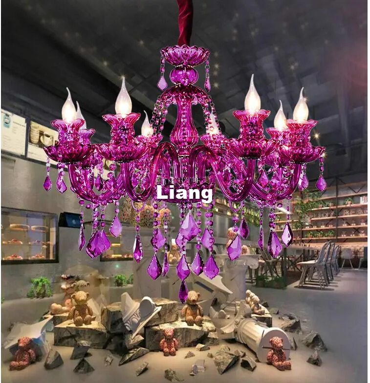 

European D60cm H55cm Decora Purple LED Crystal Chandelier Lamp Crystal Modern Lighting AC Guaranteed 100% Crystal Pendant Lamp