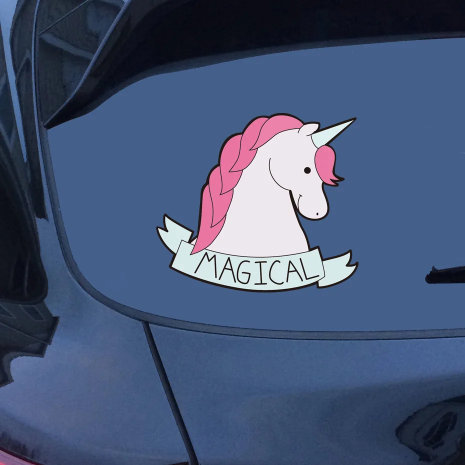 

14.3*12.7cm Cute Unicorn Car Styling Sticker Carved Reflective Sticker Color Unicorn Vinyl Auto Window Cool Decal Accessories