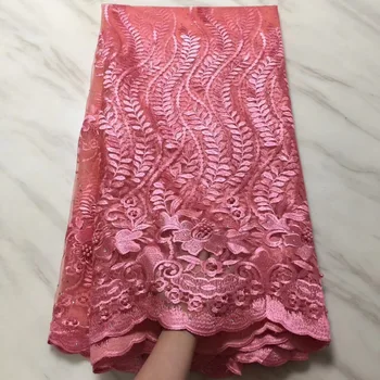 

Peach African lace fabrics french High Quality bridal beaded stones nigerian 3d flowers lace tulle lace fabric For Wedding Dress