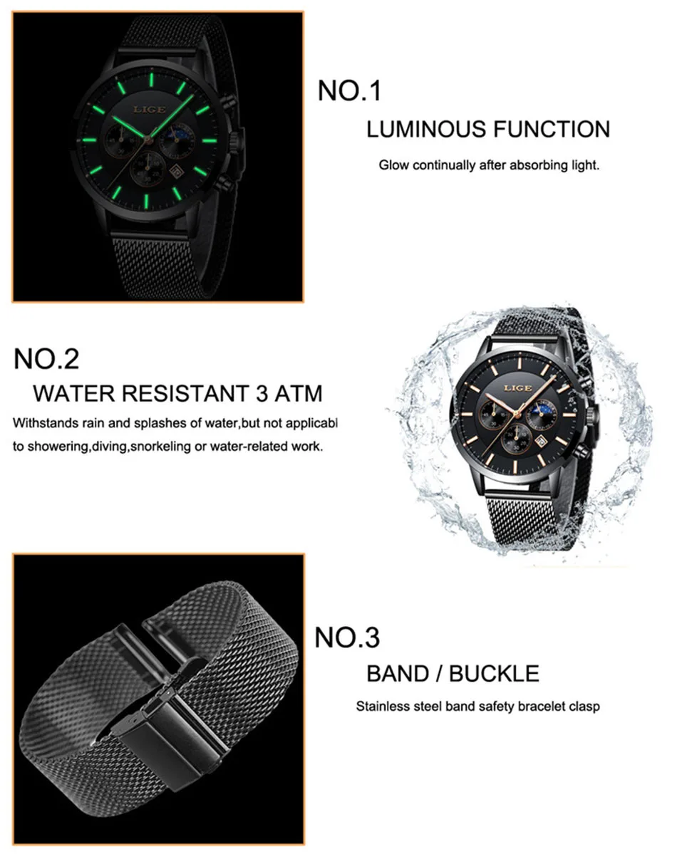 LIGE Лидирующий бренд, Роскошные мужские часы из нержавеющей стали, ультра тонкие спортивные часы, мужские классические кварцевые наручные часы, мужские часы