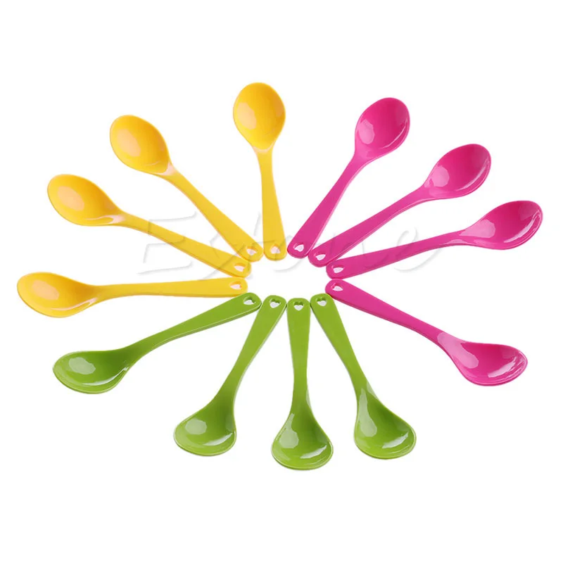 12Pcs Baby Feeding Spoon Safe Plastic Toddler Training Eating Spoon Set Food