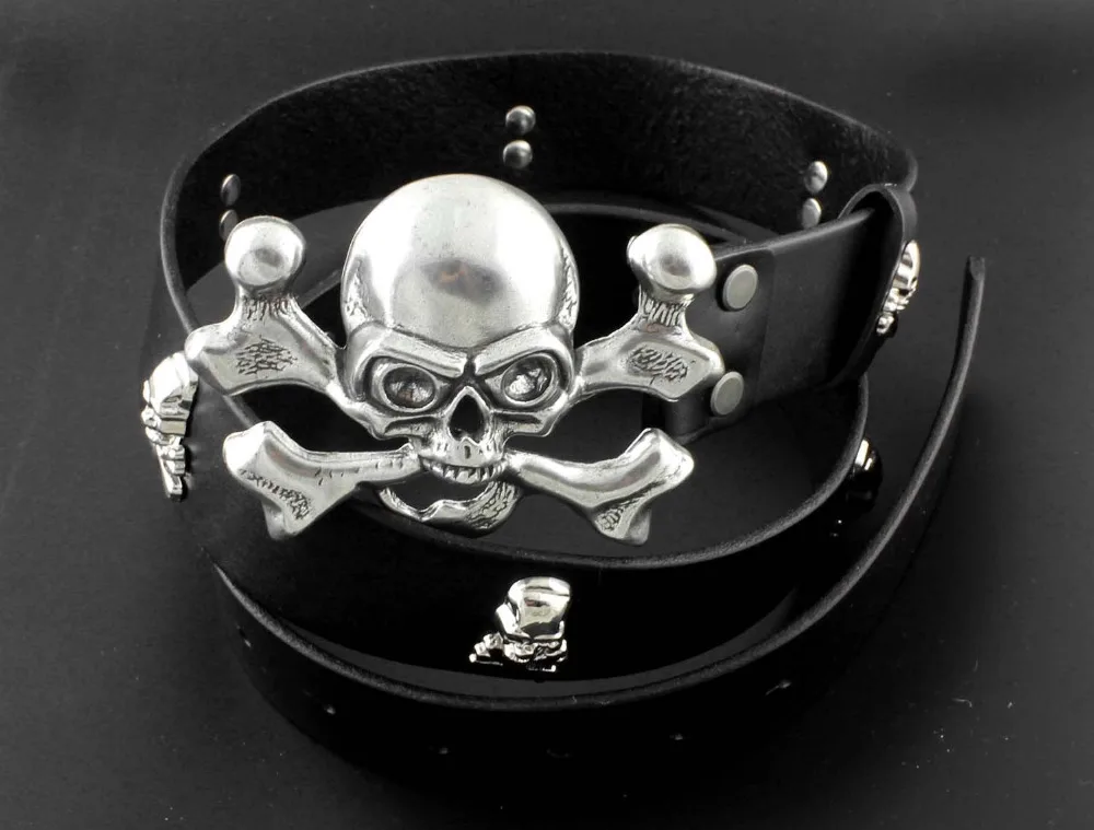 Mens Genuine Leather Skull Studded Belt Metal punk Rock Dope Biker