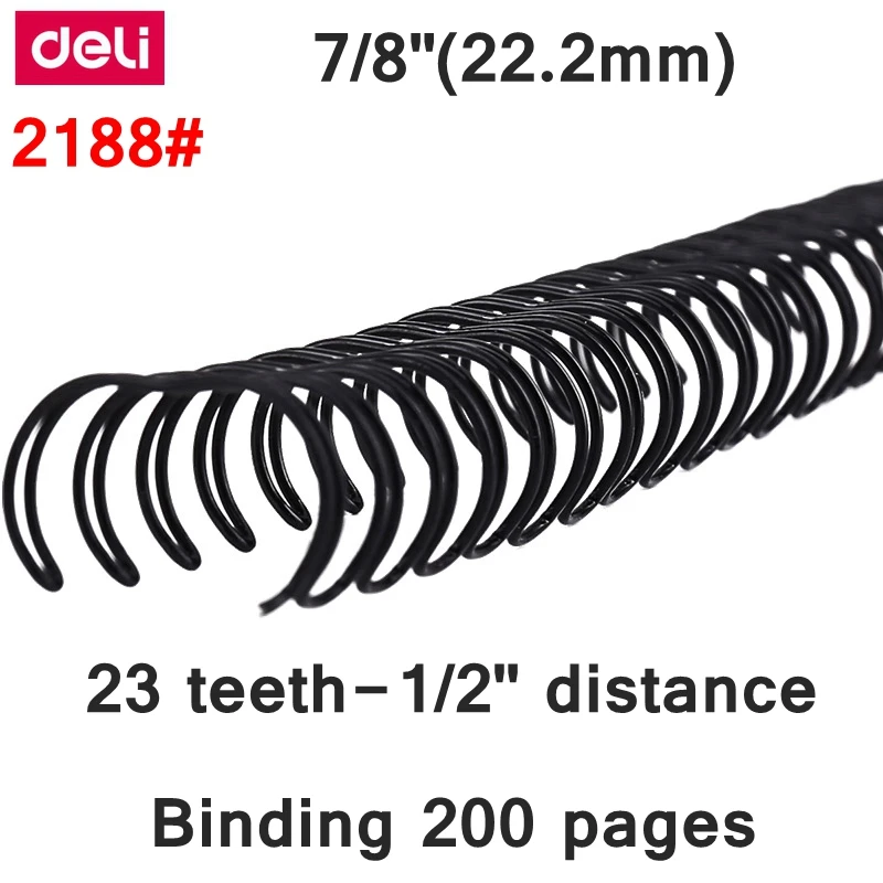 

50PCS Deli 2188 A4 Size 7/8"(22.2mm) 200 pages Nylon coated double loop wire 23 teeth 1/2" distance notebook binding wires