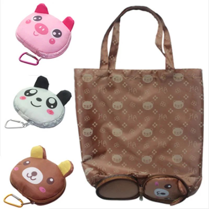 

Hasp Cartoon Anime Folding Shopping Tote Reusable Eco Bag Panda Frog Pig Bear waterproof shopping bag Grocery Handbags