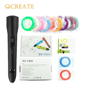 

QCREATE 3D Pen Low Temperature 3D Printing Pen LCD Screen Heating Temperature and Speed Adjustable add 50M PCL Plastic Filament